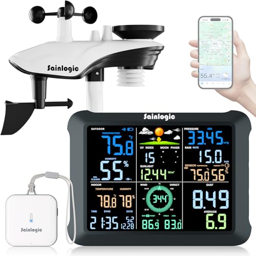 Sainlogic Smart Wetterstation WLAN, Drahtloser Innen-Außen-Sensor, 24/7-Wettervorhersage durch Weatherseed® AI, Wetterstation mit Regenmesser, UV,...