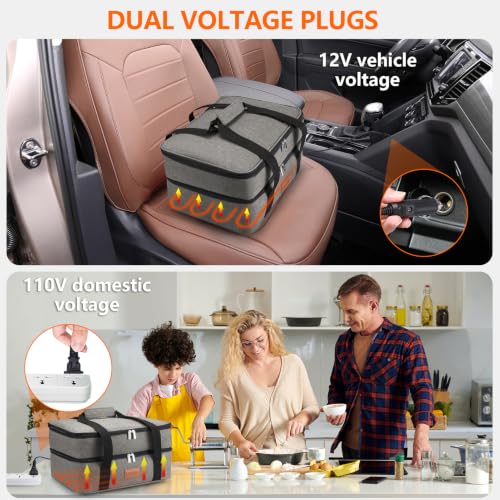 Image of Food Warmer Electric Casserole Carrier - Large Double Decker Heated Lunch Bag for Car Truck,12V /24V /110V,Thermos for hot Food for Potluck Cookouts Parties Picnic,Fits 9 inchx13 inch Baking Pan (Gray)