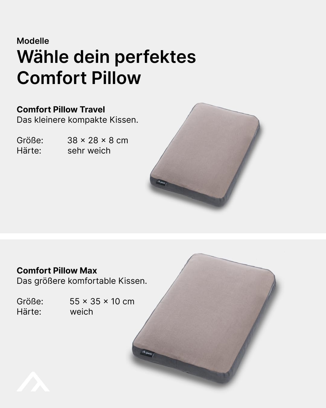 qeedo Comfort Pillow - Max, kompaktes Reisekissen aus Memory Foam (55 x 35 cm) komprimierbar, waschbarer Bezug aus Polyester, Kissen für Camping, Hotel, Ferienwohnung, Home-Bereich
