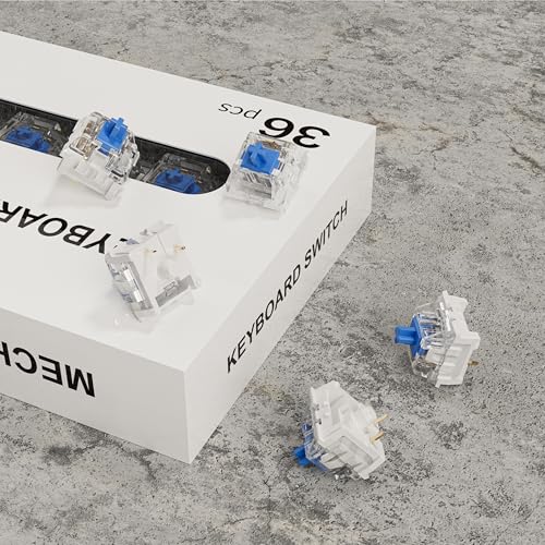 Image of Zhouwang Keyboard Clickers for 3D Prints,36 Pcs Blue Clicky Switches Kit | Responsive /MX Style /Crisp Click Sound /Pre-Lubred /Hot-swap /3 Pin Switches for Mechanical Gaming Keyboard & 3D Printed Fidgets