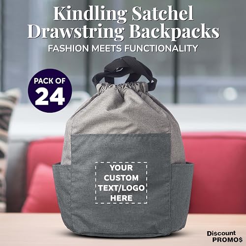 DISCOUNT PROMOS Custom Kindling Satchel Drawstring Backpacks Set of 24, Personalized Bulk Pack - Versatile, Lightweight, Secure, Ideal for Daily Use, Gym, Travel - Grey3