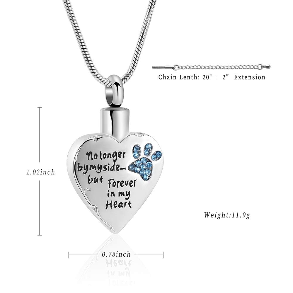 QGJNSGC Pet Cremation Jewellery Stainess Steel Heart Urn Necklace for Ashes Keepsake Ashes Necklace Dog Cat Paw Memorial Urn Pendant for Women Men - Image 2