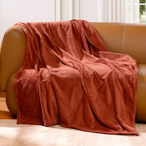 blunique Fleece Throw Blanket for Couch Plush Warm Blankets for Bed Fuzzy Cozy Flannel Blanket Throw for Sofa Travel Jacquard Pattern Terrocotta 51x63 Inches