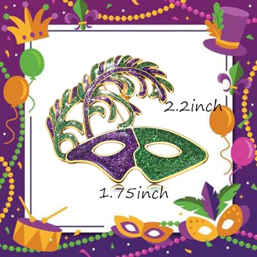Image of Mardi Gras Brooches Pin for Women Girls Rhinestone Mask Fleur De Lis Brooch Glitter Jester Pins Fat Tuesday Carnial Parade Holiday Brooches Jewelry