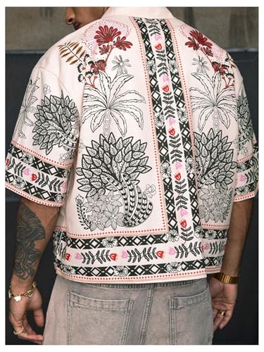 Floerns Men's Tropical Button Down Shirts Half Sleeve Oversized Streetwear Blouse Tops3