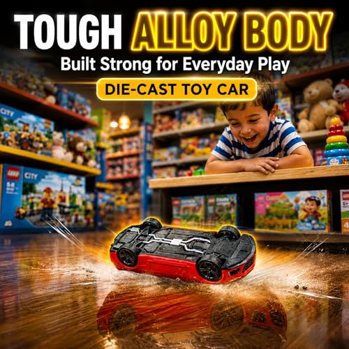 Image of GRAPHENE 1:32 Scale Challenger Muscle Car Die-Cast Alloy Toy with Openable Doors, Light & Sound - Pull Back Action Racing Vehicle for Kids Boys Girls (Ages 3+) (Red)