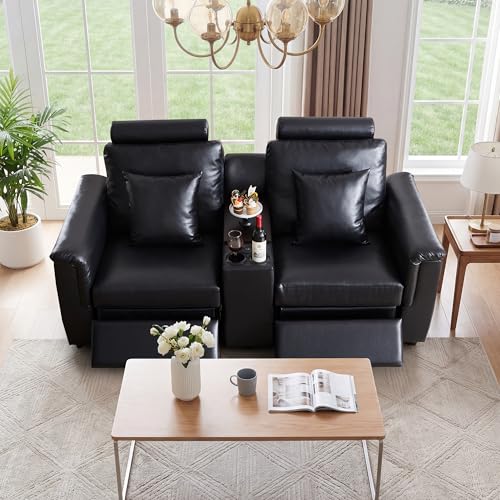 Image of RARZOE Modular Sectional Couch Armless Seats Module, Faux Leather Sofa 2 Armless Chairs Middle Module Seats, Modular Sectional Sofa Module for Living Room Home Theater,Black