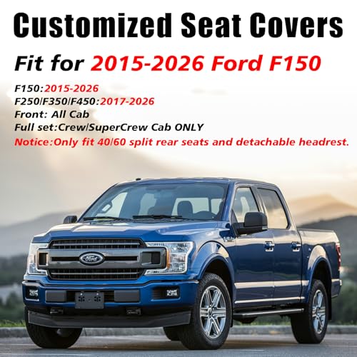Image of Coverado Leather Seat Covers Full Set Fit for Ford F150 F250 F350 F450, Waterproof Ford F150 Truck Seat Covers Fit for 2015-2026 F150 and 2017-2026 F250 F350 F450 (Gray)