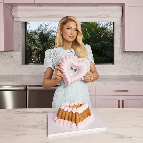 Paris Hilton Heart Shaped Fluted Cake Pan, Cast Aluminum with Clean Ceramic Nonstick Bakeware, Dishwasher Safe, Made without PFAS, PFOA, PFOS & PFTE, 9-Inch, Pink - Image 6