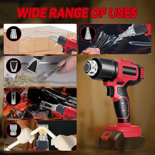Cordless Heat Gun for Milwaukee 18V Battery, Hot Air Gun with 5 Nozzles, 2-Temp Settings Max 550°C for Shrink Tubing Vinyl Wrap Crafting, Colour Removal, Electronics 4 Cordless Heat Gun for Milwaukee 18V Battery, Hot Air Gun with 5 Nozzles, 2-Temp Settings Max 550°C for Shrink Tubing Vinyl Wrap Crafting, Colour Removal, Electronics - Image 4