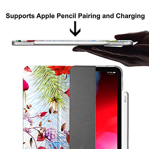 Image of DuraSafe Cases iPad PRO 11 Inch 1st [ PRO 11 2018 1 Gen ] A1980 A1934 A2013 A1979 MTXN2HN /A MTXP2HN /A MTXR2HN /A Trifold Printed Hard Smart PC Transparent Back Cover - Birds & Flowers