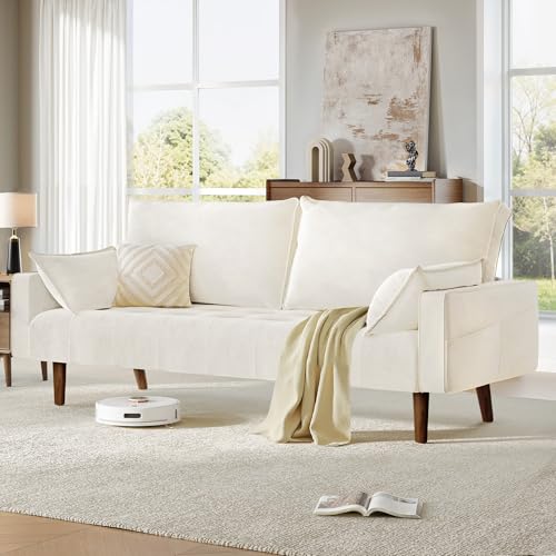 DWVO 68" Loveseat Sofa, Velvet Fabric Sofa Couch for Small Space, Modern Loveseat with Button Tufted Seat and Side Storage Pockect, 3 Seater Couch for Living Room Bedroom, 2 Pillows Included, Beige