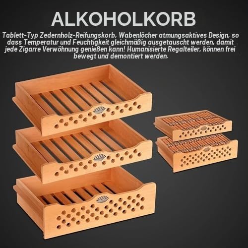Elektrischer Humidor mit Zedernholzfutter, intelligente Temperaturregelung 16-22°C, einstellbare Luftfeuchtigkeit 60-80%, LED-Licht, große Kapazität für Männer