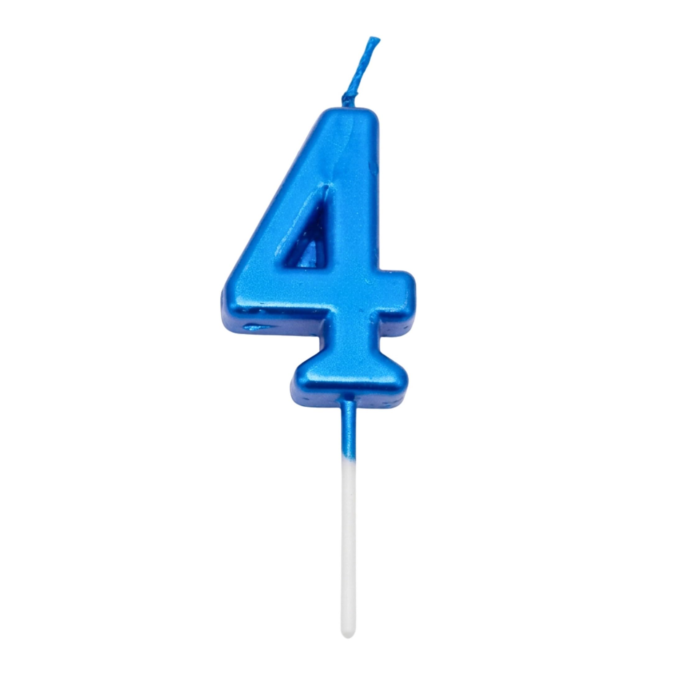 Birthday Number 4 Candle Blue Cake Topper Decorations for 10th 20th 30th 40th 50th Birthday Anniversary Party Supplies Metallic Number Candle Celebration Cake Décor