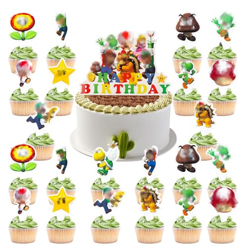 Tortendeko Kinder Kuchen Deko- Bros Kindergeburtstag Tortendeko Cartoon Cake Topper Set Happy Birthday Cupcake Topper für Jungen Mädchen Geburtstag Party Kuchen Figuren DIY Torten Dekoration Supplies