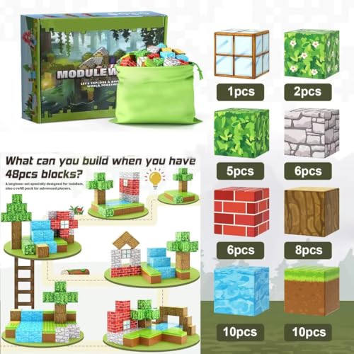 Image of Pitinxa 48 Pieces Magnetic Tiles Magnet for Girls Boys Sensory Magnetic Blocks Building Toys for Kids Preschool Learning Montessori Toy for 3 Year Old Toddler Age 3+