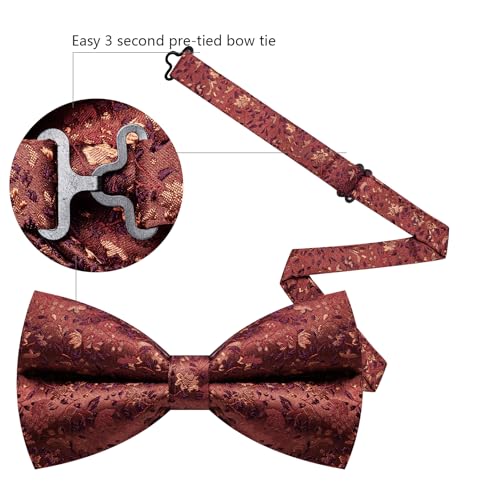 Image of YOHOWA Mens Bow Tie Set Paisley Coloful Pre-tied Bowties Adjustable with Handkerchief Cufflinks Wedding Prom Party
