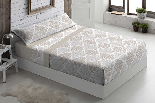 Foren Tex - Juegos de sábanas, (L-Brisa Beige, Cama 135 cm), pirineo, para Invierno térmicas de 110 g/m2