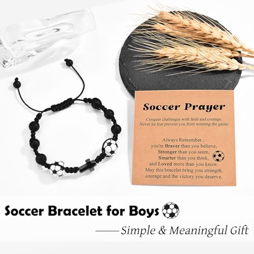 Image of Leyung Football Baseball Basketball Soccer Volleyball Cross Bracelet, Gifts for Teens Boys Girls on Easter Christmas Birthday Graduation Valentines Day