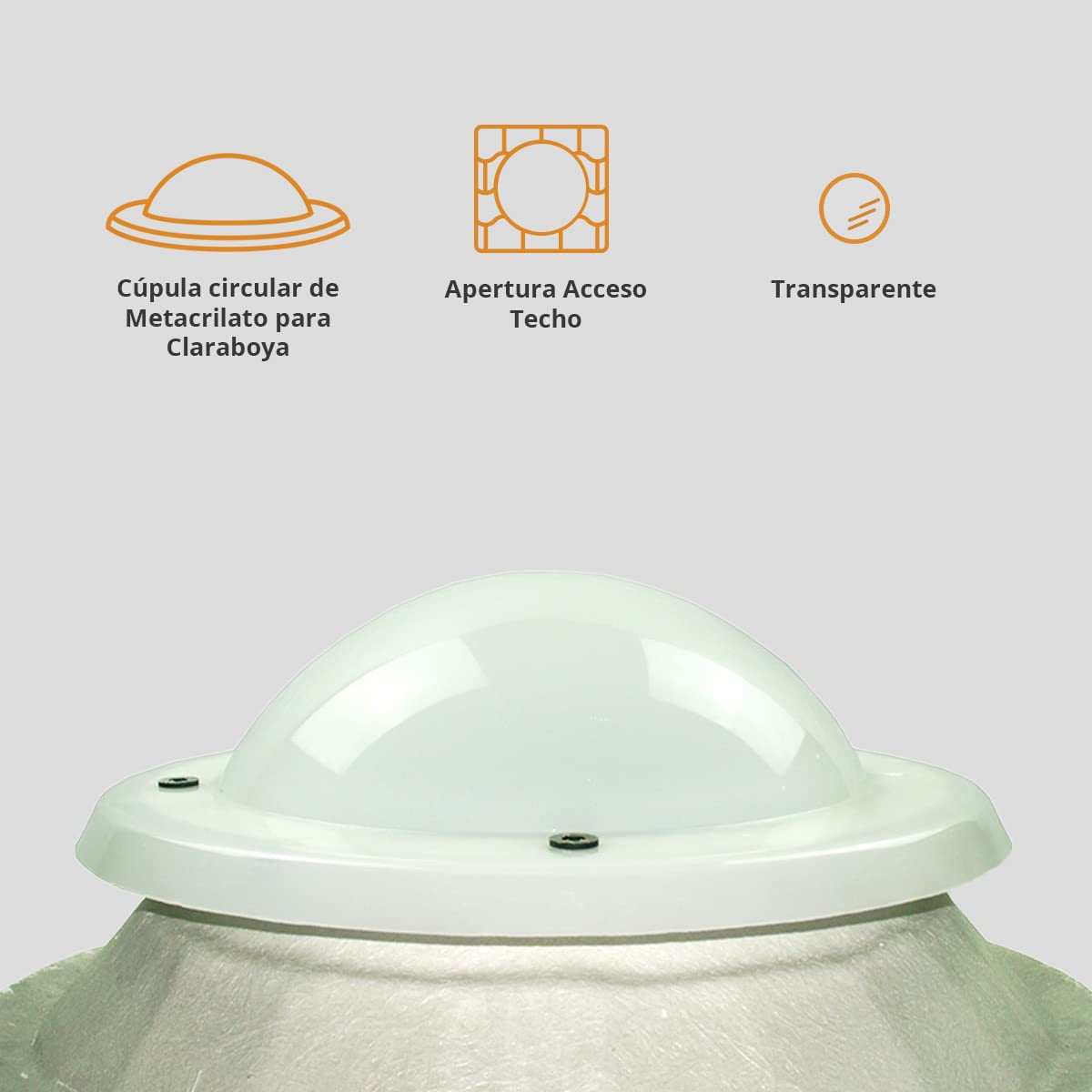 Cúpula Transparente para Claraboya Circular - Incluye Juntas, Fijaciones y Accesorios de Montaje - Tragaluz - Fabricada en Metacrilato - CxD = 40 cm - ExF = 54 cm