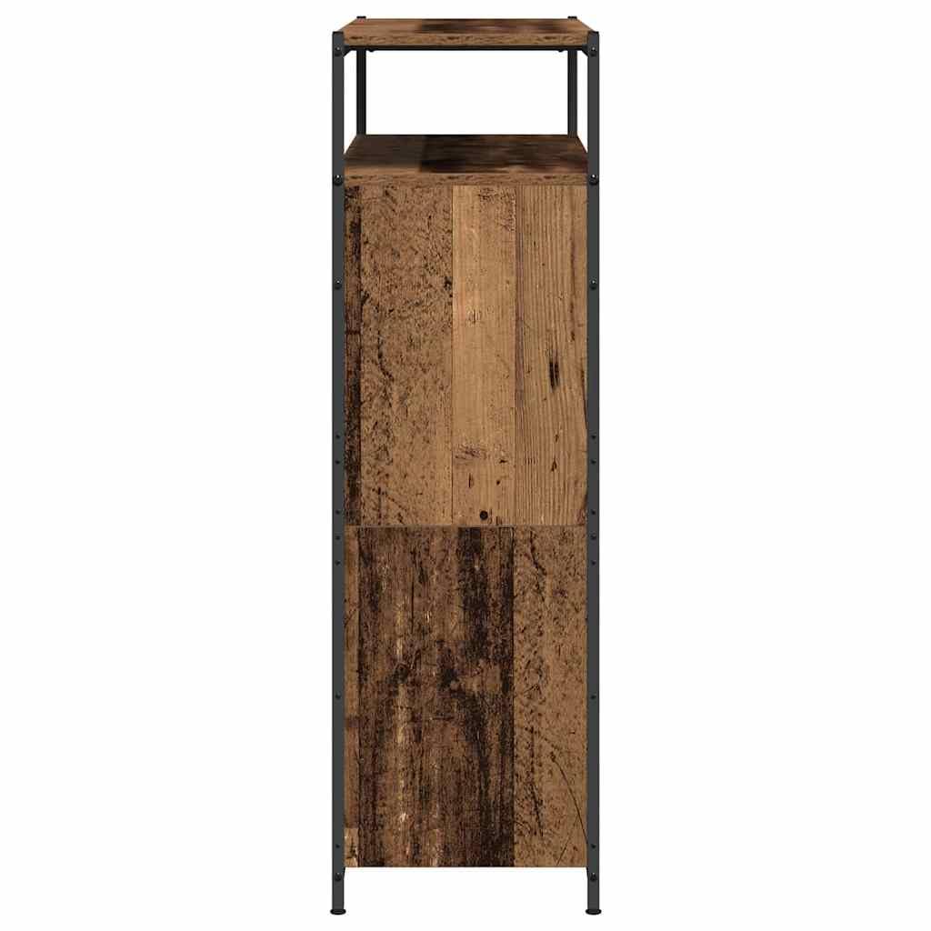 Zapatero con estante Madera vieja 100 x 34 x 112 cm | Madera mecanizada, patas de acero negro, puertas con bisagras, interiores, fáciles de montar