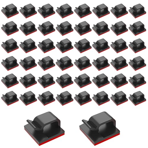 Eupneicu Cables Autoadhesivos [50 Piezas], Clips De Cable De Exterior, Organizador De Cables Autoadhesivo Para Luces Y Decoración Taller De Pared Oficina [ Negro ]
