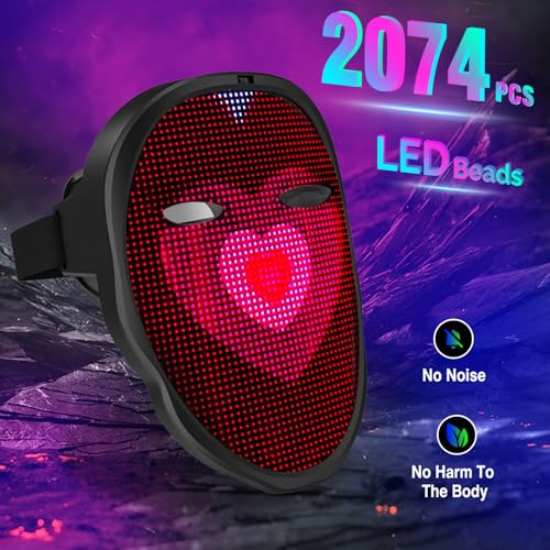 MEGOO Led Mask with Bluetooth Programmable App,Shining Led Light Up Face Mask for Adult Kid Halloween Masquerade Party3