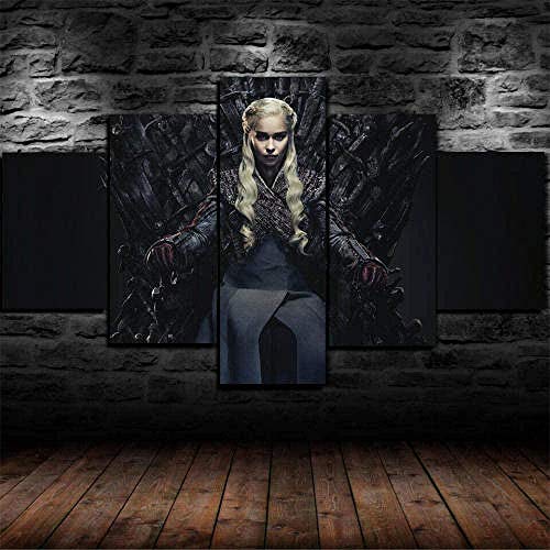 Decoración De Arte De Pared 5 Piezas Imprime En Lienzo Juego De Tronos Daenerys HD Cuadro Estilo Abstractos Moderna Inicio Decoración Lienzos 150×80 Cm,Listo para Colgar(con Marco)