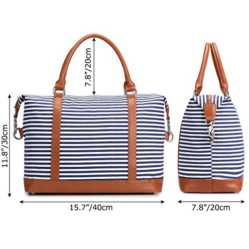 S-ZONE Women Travel Weekender Bags Canvas Carryon Shoulder Tote Duffel PU Leather Purse