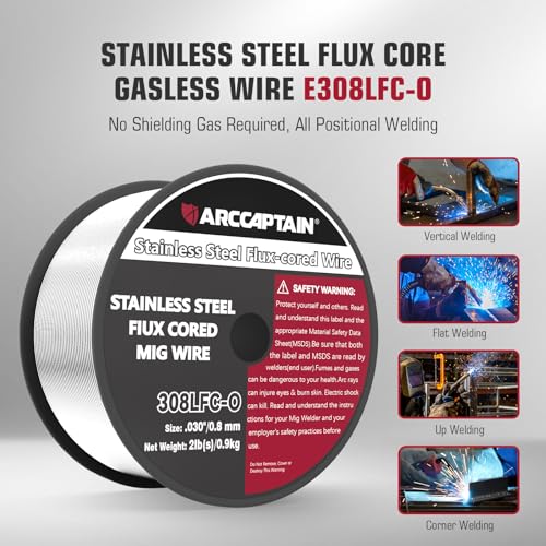 Arccaptain ST-FCW-0.8-2LB Stainless Steel Flux Cored Wire E308Lfc-O .030-Diameter Mig Welding Wire Stainless Steel Wire thumb #1