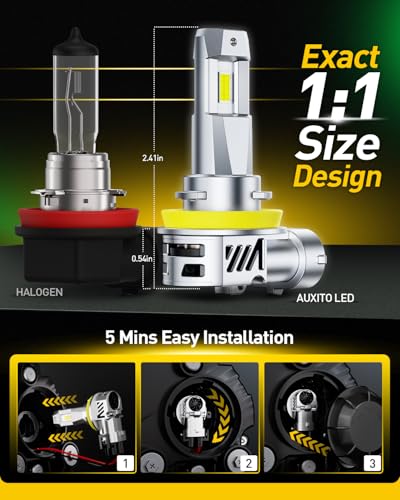 Image of AUXITO H11 /H8 /H16 LED HeadIight Bulbs Fog Bulbs 40,000LM Per Set, 6500K Cool White, Plug & Play, CAN Bus Ready, 2 Pack