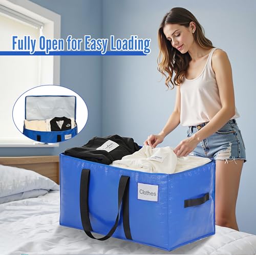 Image of BAGAIL Heavy Duty Moving Bags with Strong Handle, Extra Large Moving Boxes, Storage Tote for Clothes, College Moving Supplies(Blue, 2 Pack)