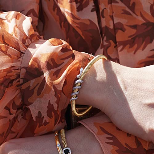 CIUNOFOR 14K Gold Cuff Bracelet Bangle For Women Polished Finish Cuff Black White Bangle Stainless Steel Metal Bracelet with Simple Twisted Line Design Jewelry Gift Cable Bracelet3