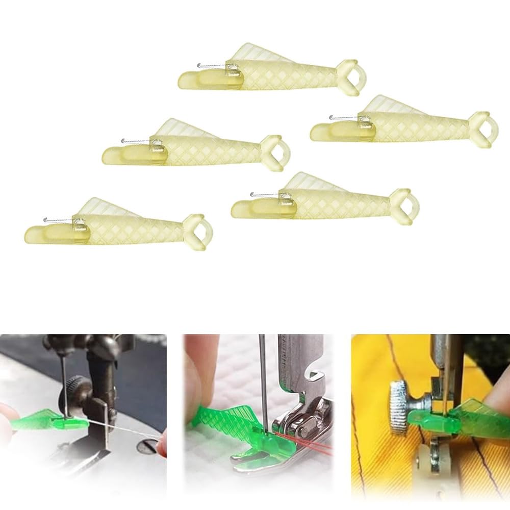 Sewing Machine Needle Threader Fish Mouth Type, New Sewing Machine Needle, DIY Needle Threaders, Automatic Threading Aid Needle Threader Tool (Yellow 5 pcs)