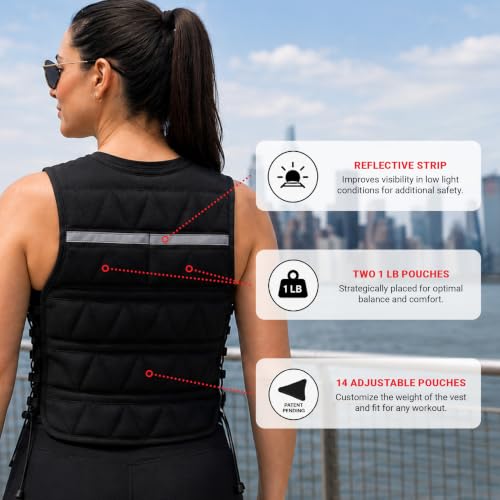 Image of JFIT Slim Adjustable Weighted Vest, 2.5-8 lb, Low Profile Design | Delta Flex tiles, 13 even-weight pockets, side-lacing fit, reflective strip, walking & running weighted vest