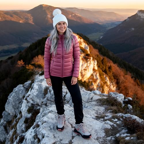 NORTIV 8 NORTIV 8 Women's Hiking Boots Waterproof Lightweight Outdoor Trekking Comfortable Non-Slip Backpacking Camping Ankle Boot Hollow,Size 5,Grey Pink,NWUMHB2501