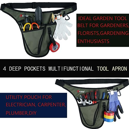 Kunn Garden Tool Belt,Durable Adjustable Tool Belt Waist Pouch With 4 Pocket For Women Men Gardeners Florist Army Green #TOP3