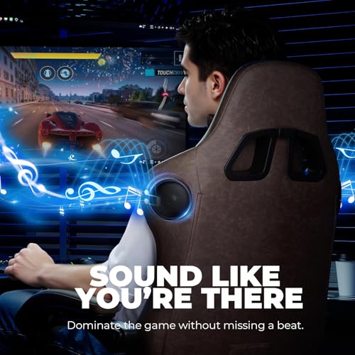 Image of GTPLAYER Gaming Chair Bundle with Integrated Speakers, RGB Computer Speakers & USB Adapter - Ergonomic Music Chair for Surround Sound, Wireless & Complete Entertainment Setup, Light Brown