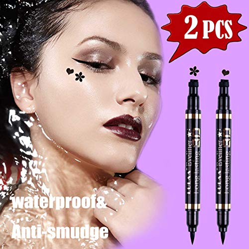 TraGoods 4 IN 1 Dual-ended Eyeliner Stamp, Waterproof Eyeliner Stamp Long Lasting Heart Flower Shape Stamps Eyeliner Makeup Tools, Smudgeproof & Sweatproof 2Pcs/Set