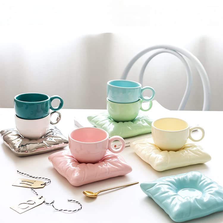 Ceramiczne zestawy kubków do kawy kubek z łyżką spodkami, filiżanki do cappuccino ze spodkiem, ceramiczny zestaw filiżanek do herbaty i spodków, do specjalnych napojów kawowych, kawiarni mokki, latte i herbaty, 200 ml