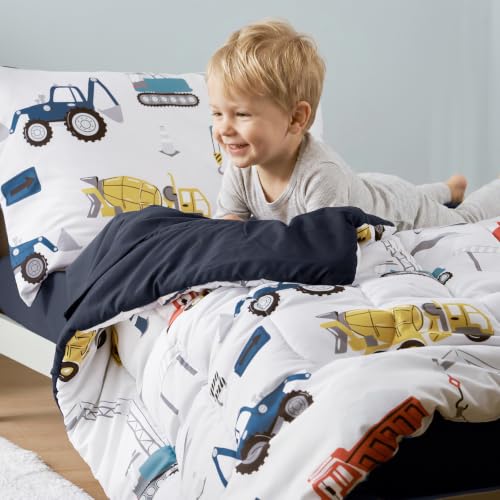 Image of PHF 4 Piece Toddler Bedding Set, Ultra Soft Toddler Comforter Sets Include Comforter, Fitted Sheet, Flat Top Sheet and Pillowcase for Boys, Bed in A Bag for Toddler Bedroom, Truck and Digger