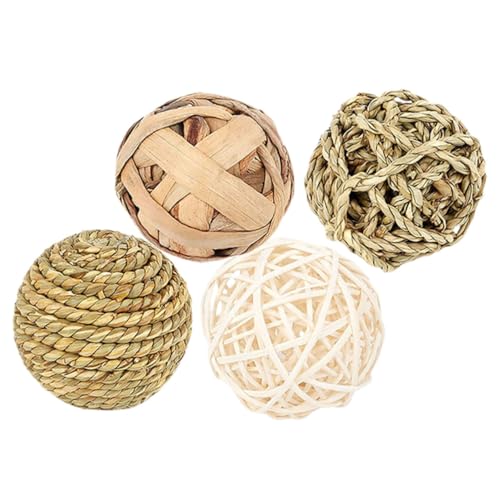 Milisten 4個小動物用藤球噛むおもちゃ うさぎ用転ストレス解消モルモットハムスター咀嚼ボール遊び道具