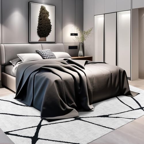 Tapete moderno geométrico lavable 5'x7' negro y blanco miniatura 6