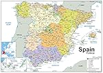Mapa político de España, de papel laminado tamaño ...: Este mapa muestra aspectos políticos de España, además de ciudades y carreteras principales. Mapa claro y colorido para escritorio o pared. Impreso sobre papel y acabado con un duradero laminado brillante. Tamaño A1, aproximadamente 84,1 x 59,4 cm.