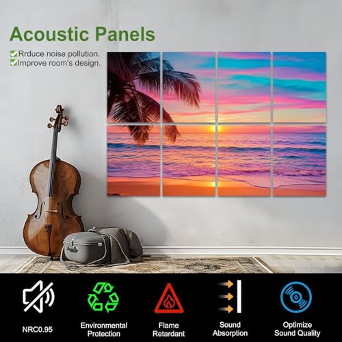 Paneles Acústicos Decorativos 8 Pack, 48x32 Pulgadas, Control de Sonido, Diseño Sunset Beach Tropical con Palmeras miniatura 5