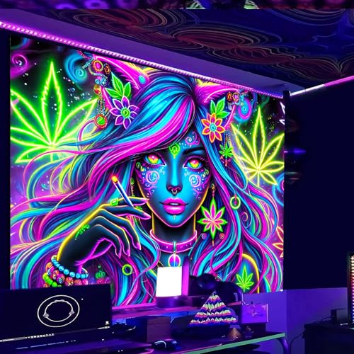 Image of Nuxovilar Neon Floral Figure Wall Tapestry Polyester 78.74x59.05 In