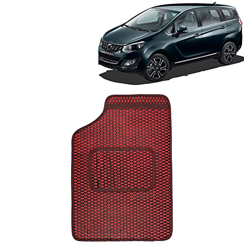 Image of Kingsway Dotted Design Car Floor Foot Mats Universal Fit for Mahindra Marazzo, Model Year : 2018 Onwards, Water and Dustproof, Color Red, Set of 5 Pieces