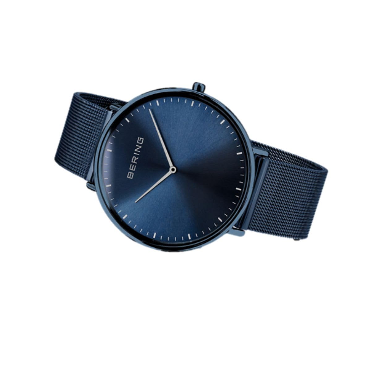 BERING Unisex zegarek kwarcowy Movement - Ultra Slim Collection ze stali nierdzewnej i szkiełkiem szafirowym 15739-397, niebieski, bransoletka