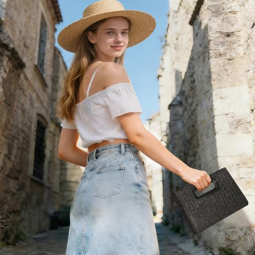 Image of Beach Clutch Bag Straw Summer Clutch Purses for Women Handmade Woven Purse Detachable Gold Chain, Crossbody