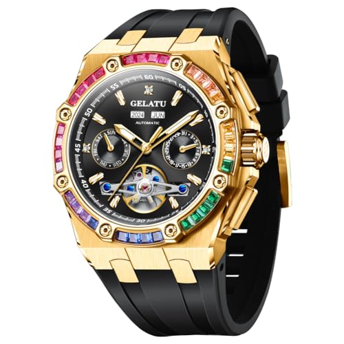 Diamond Skeleton Mens Watches Automatic Mechanical Luxury Watch Sapphire Crystal Waterproof Luminous Wristwatch Silicone Band